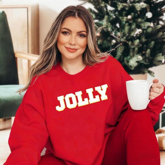 Women Christmas Sweatshirt Glitter Patch Letter Embroidered Striped Pullover - Picture 2 of 9